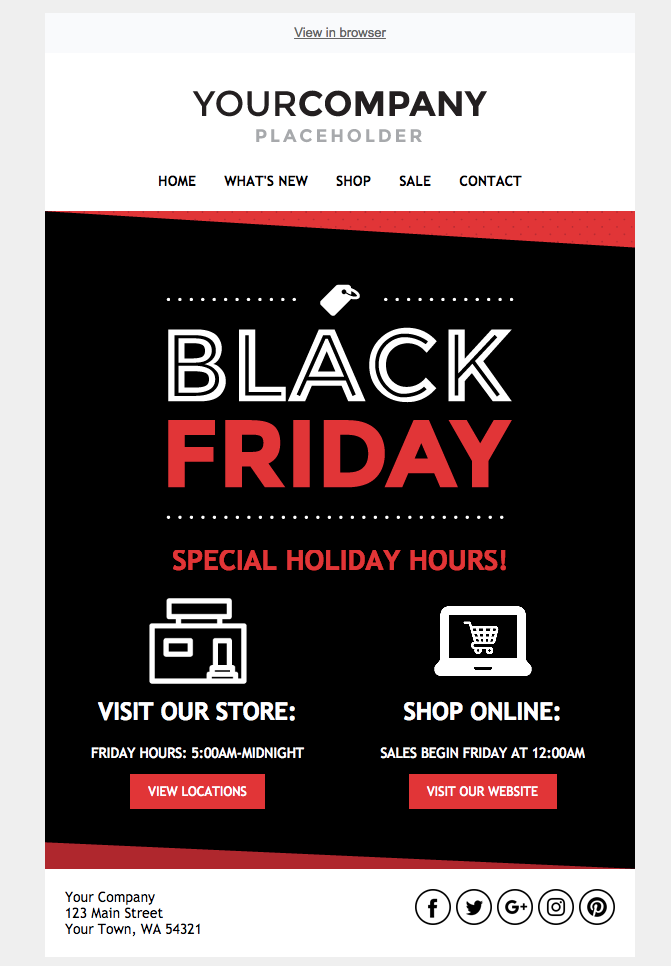 Black Friday special offer holiday email template by Brevo.