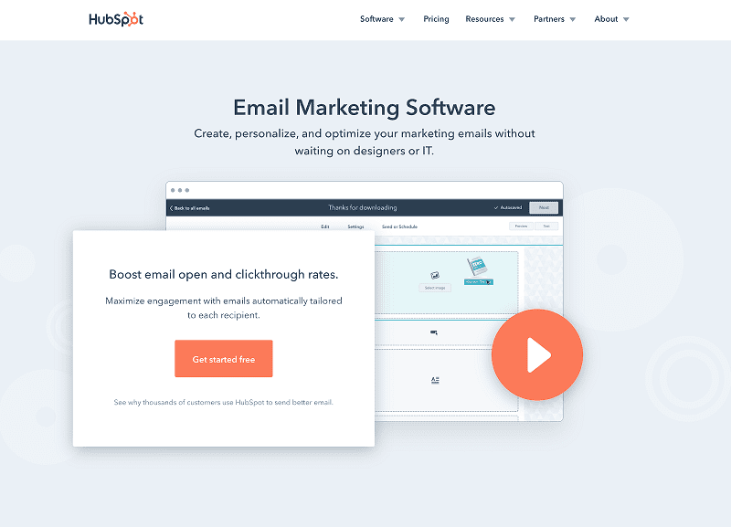 HubSpot email marketing service dashboard preview. 