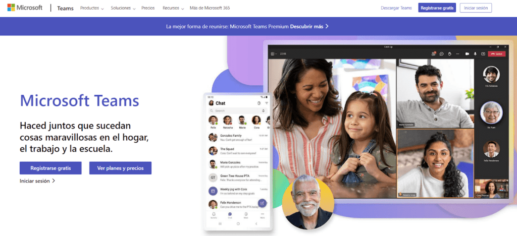 Home page de Microsoft Teams, herramienta para reuniones online