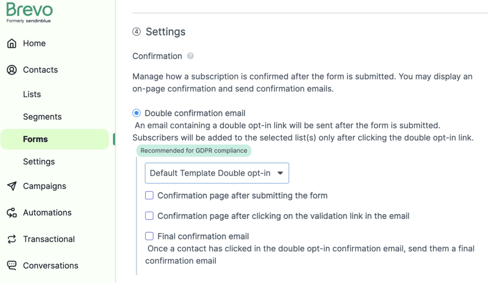Double-opt in preferences page for an email subscription form. 