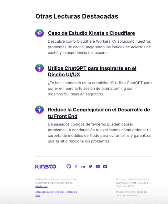 Pie de newsletter (ejemplo SaaS)