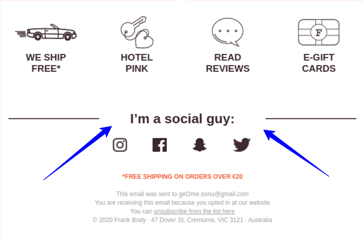 social profile links in email footer