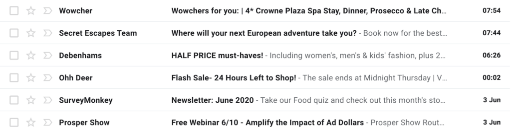 example of an inbox with subject lines