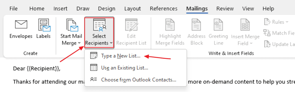 selecting recipients for a mass email in outlook