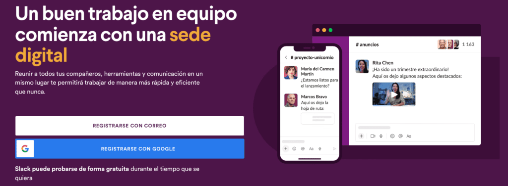Portada de slack, plataforma digital para comunicarse entre equipos de trabajo.